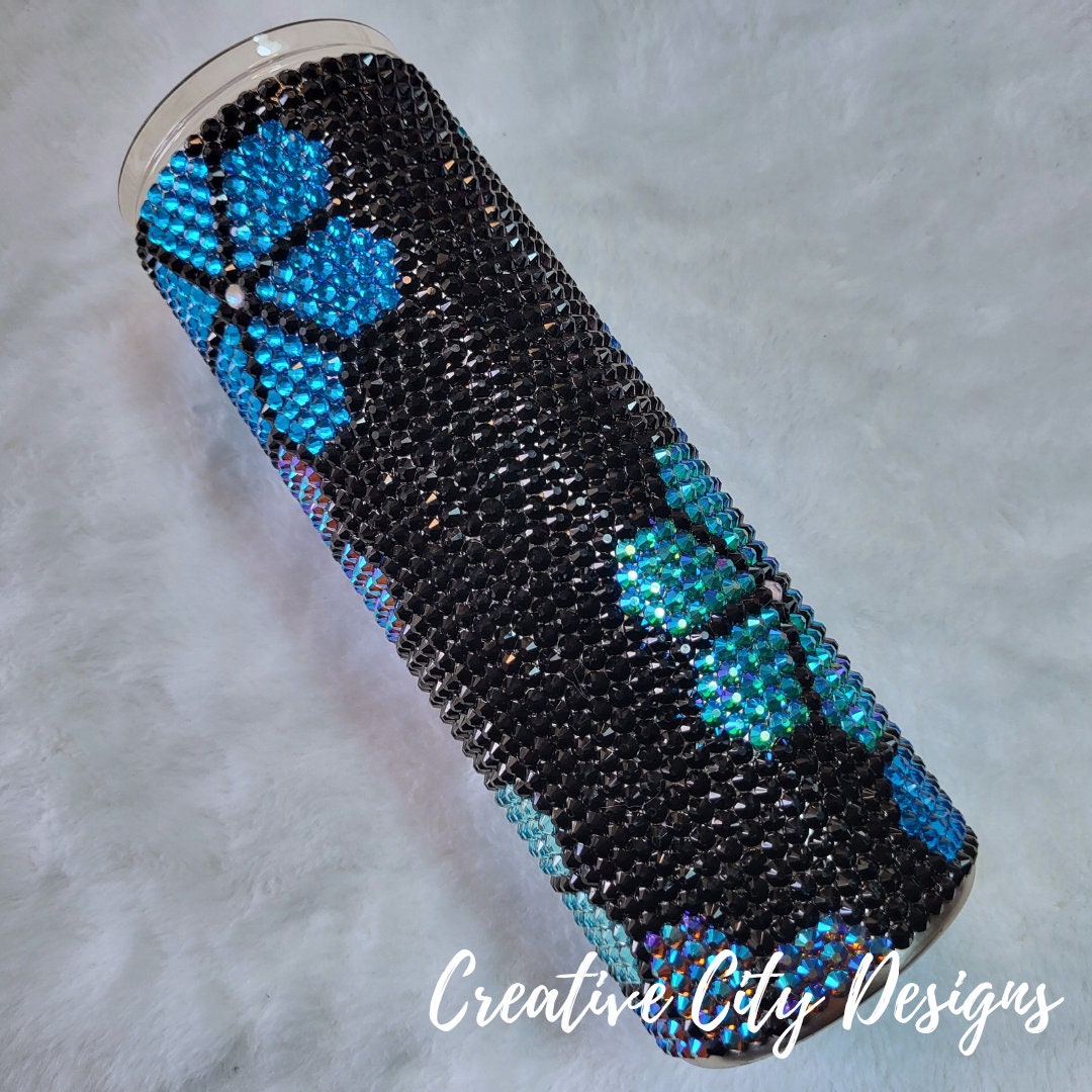 Midnight Blossom Glass Rhinestone Tumbler - 20oz