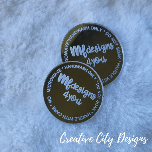 1.5 Inch Circle - Care Instruction Custom Mirrored Acrylic Tumbler Tags