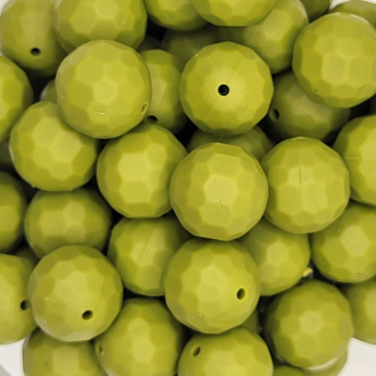 Olive Faceted Orb 16mm Silicone Beads