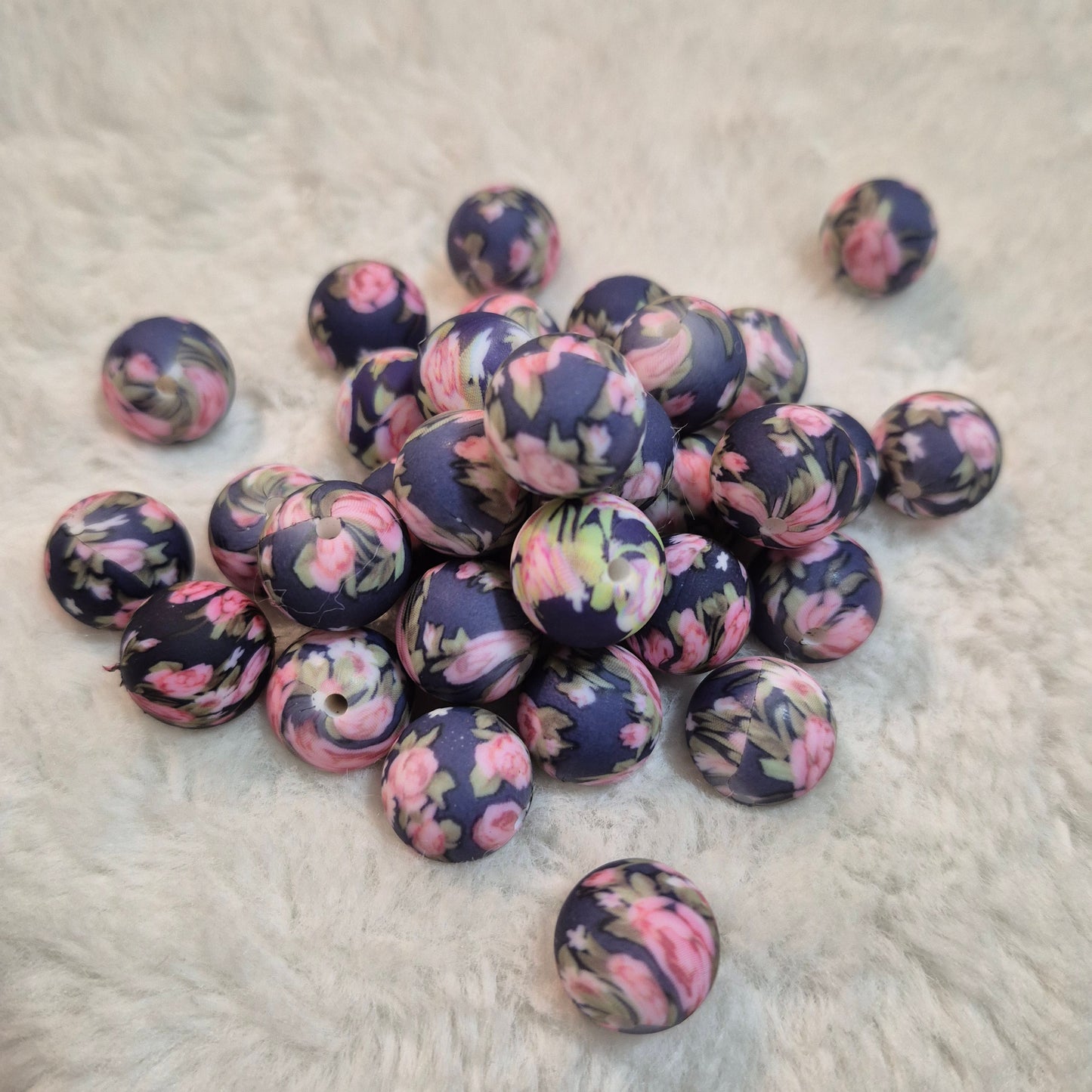 Midnight Roses Floral 15mm Silicone Bead