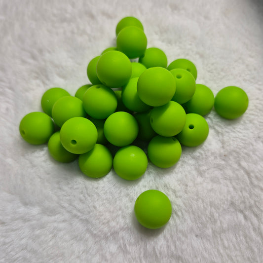 Lime Green 15mm Solid Silicone Beads