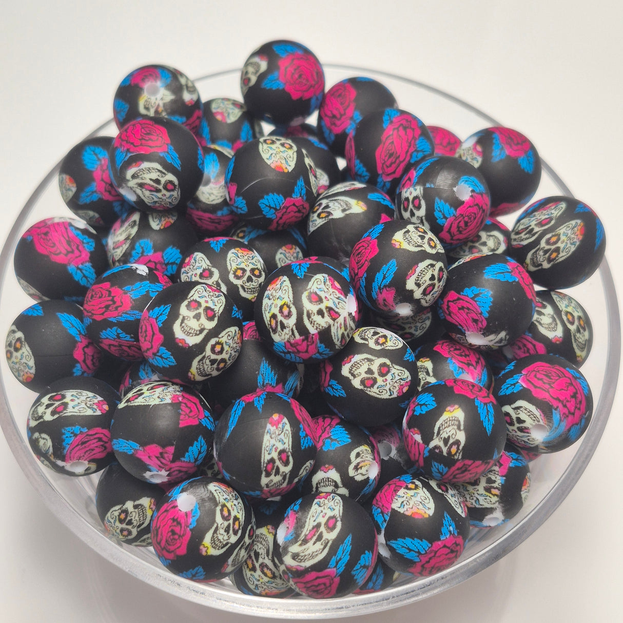 Skulls & Roses 15mm Silicone Bead