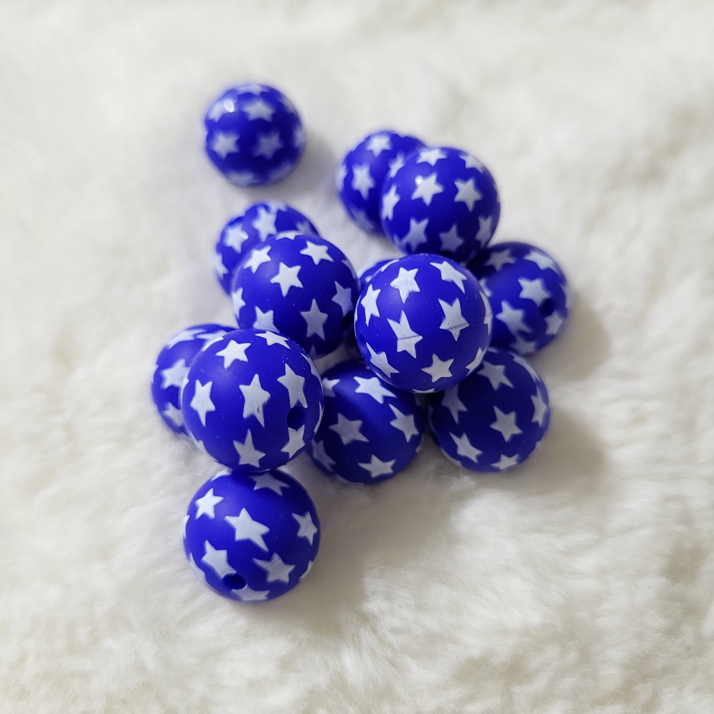 Red/Blue Stars 15mm Silicone Bead