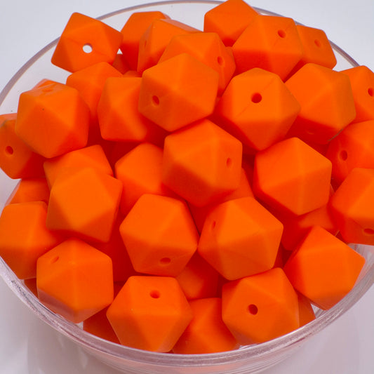 Orange 14mm Hexagon Solid Silicone Beads