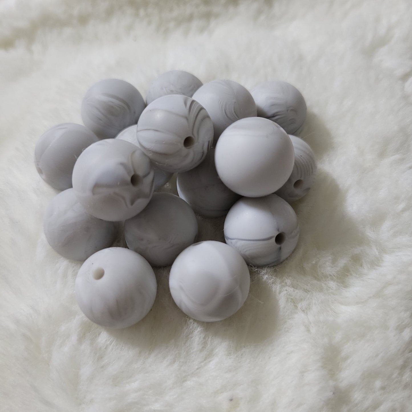 Marble Gray with White 15mm Solid Silicone Beads