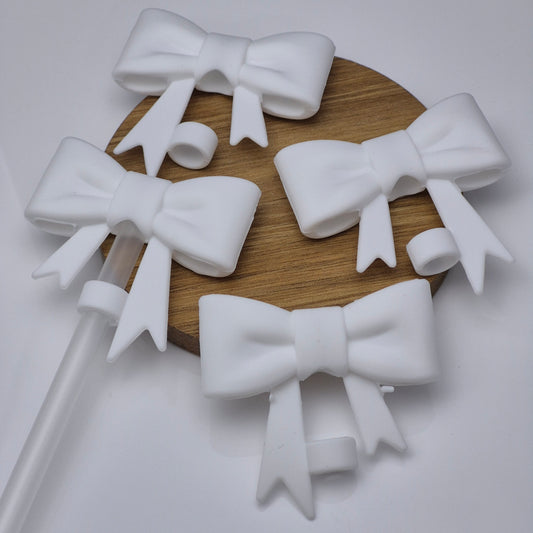 White Bow Straw Topper