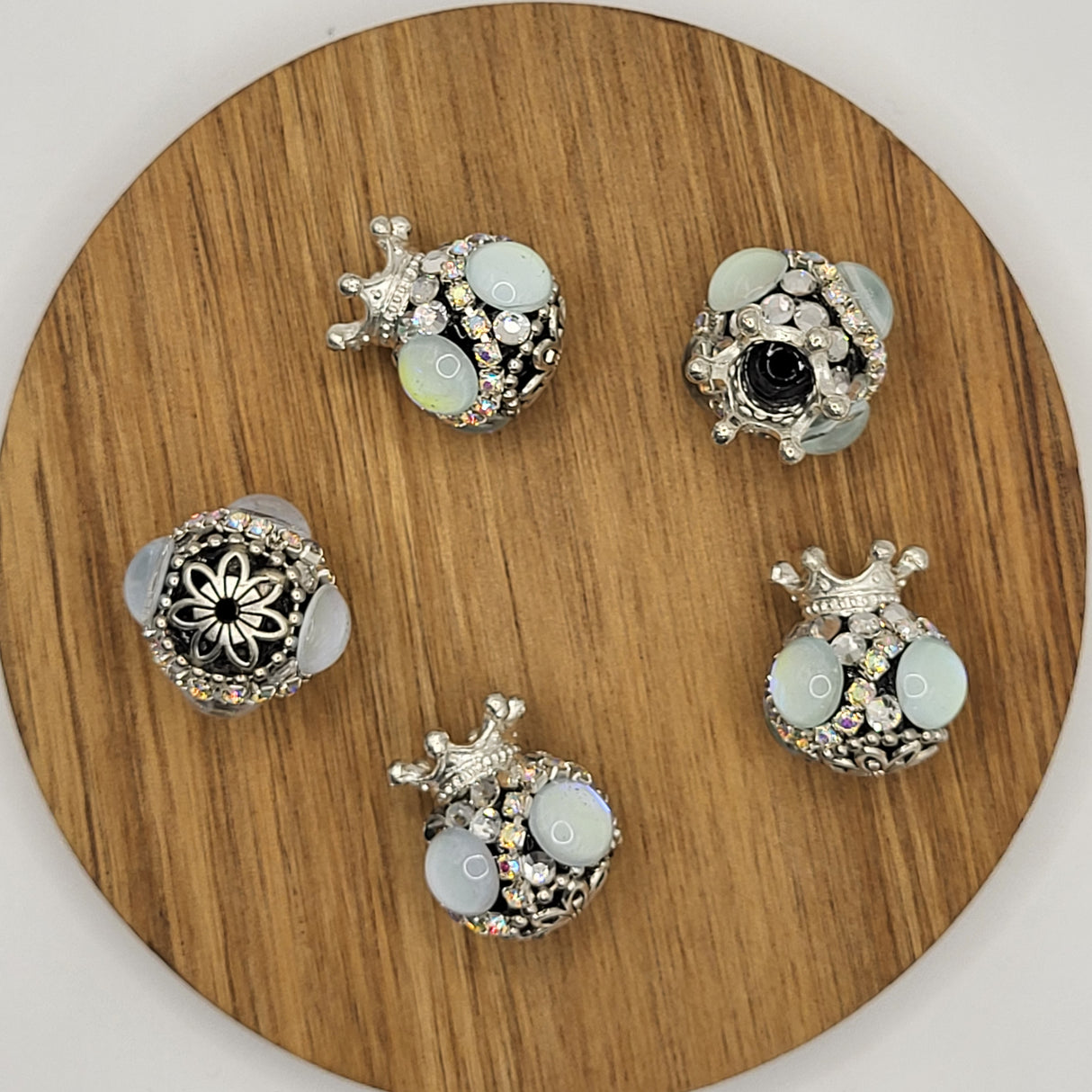 Elegant 4 Rhinstone Silver Metal Bead