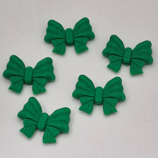 Green Solid Bows with a Bit of Glitter -  3d Focal