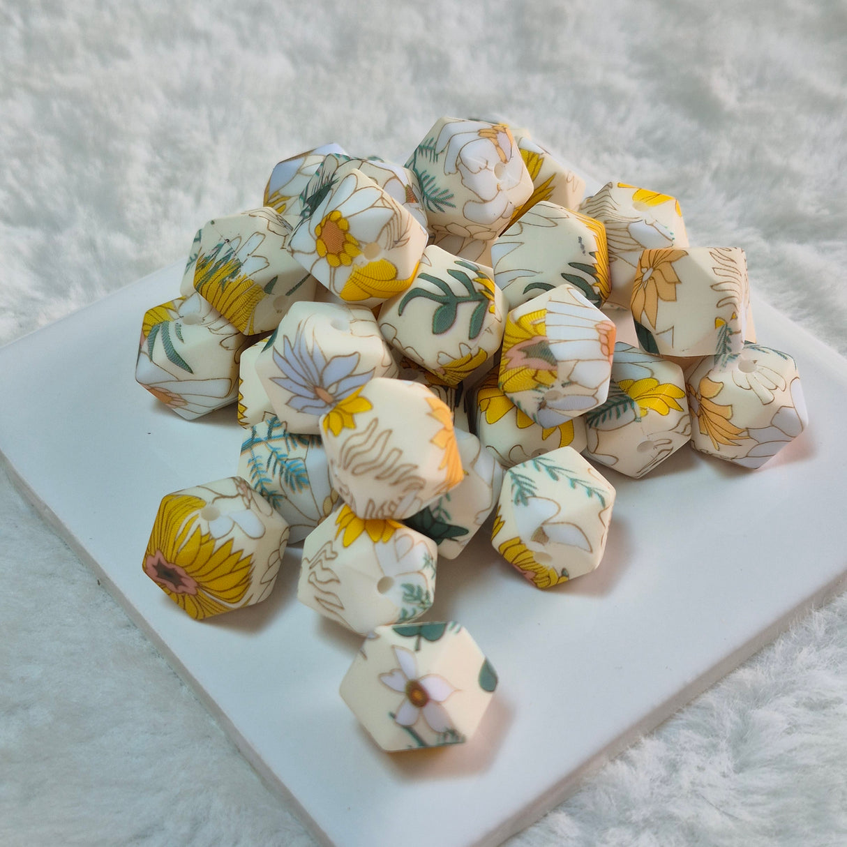 Sunny Boho 14mm Hexagon Printed Silicone Bead