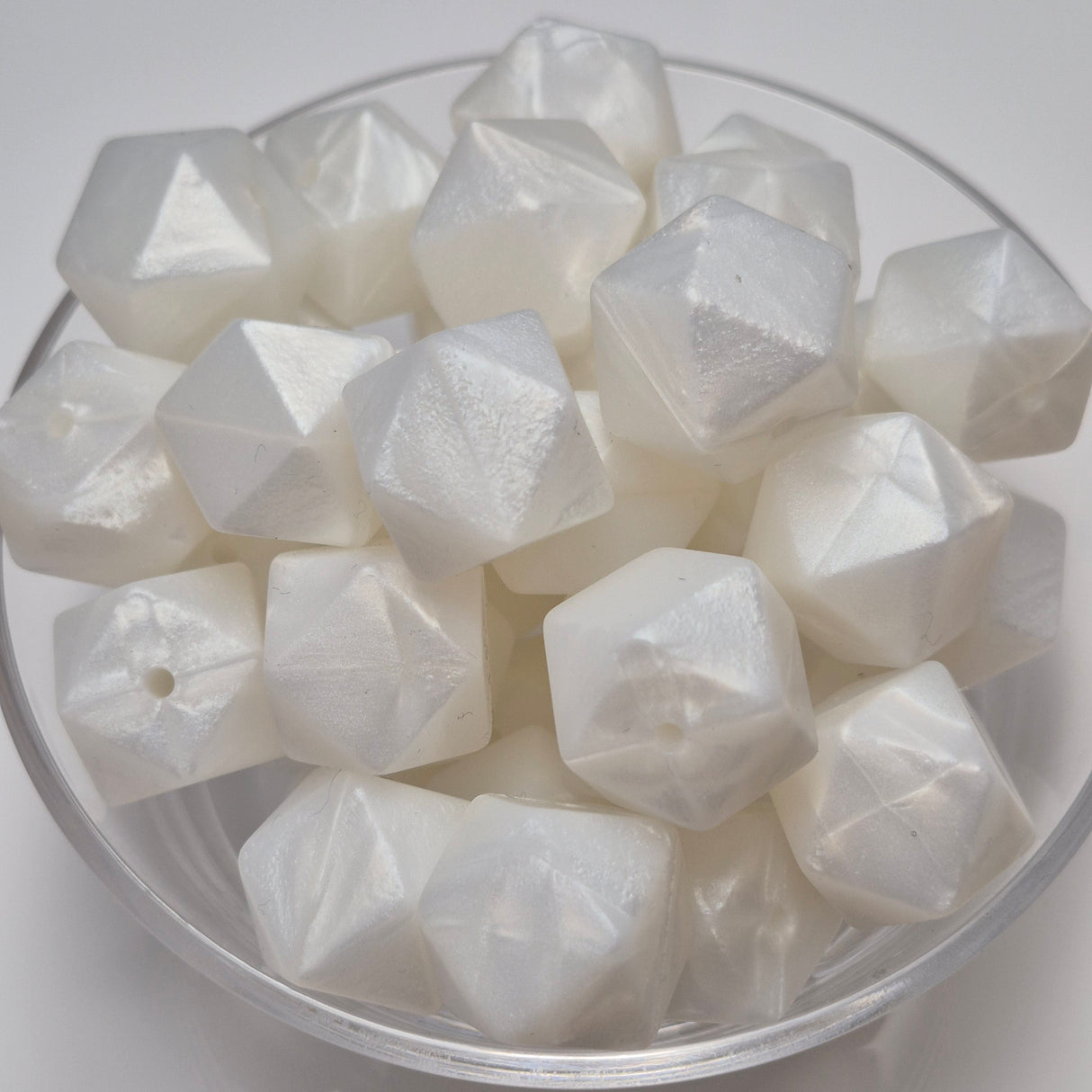 Metallic White 17mm Hexagon Solid Silicone Beads