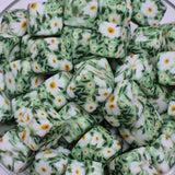 Field of Daisies Cube Print Silicone Bead