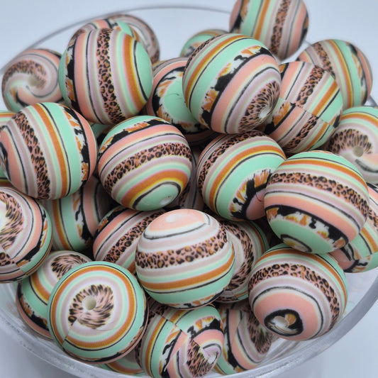 Party Animal Stripes 19mm Print Silicone Bead