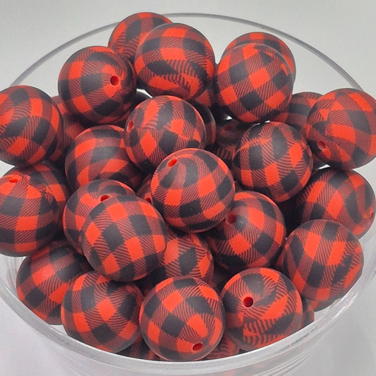 Red Lumber Luxe 19mm Print Silicone Bead
