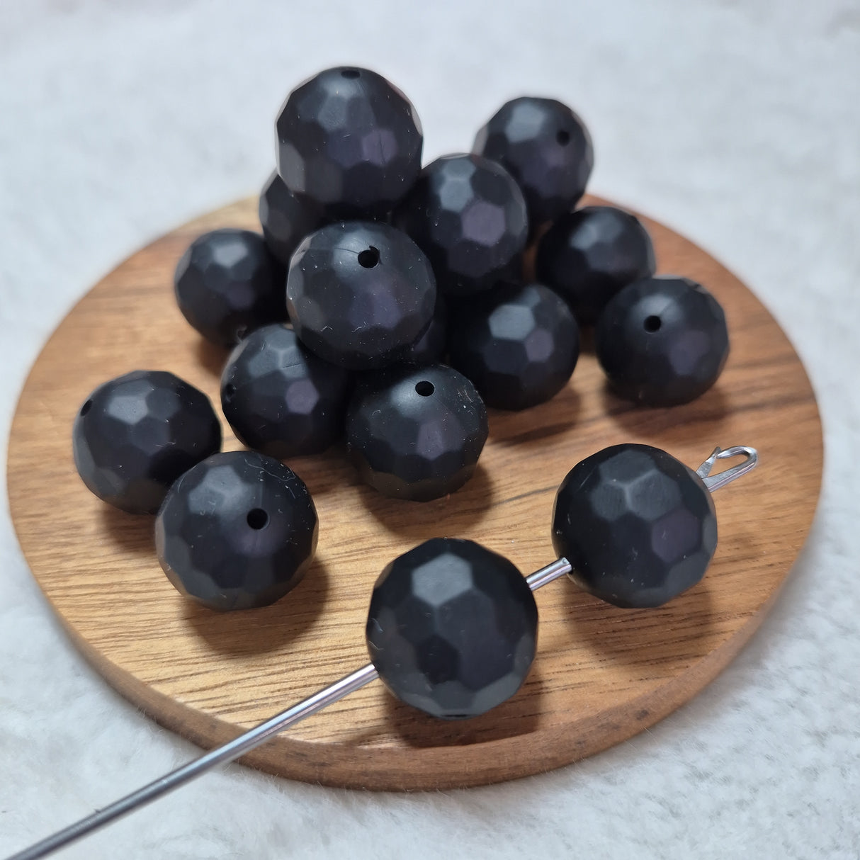 Black Faceted Orb 16mm Silicone Beads