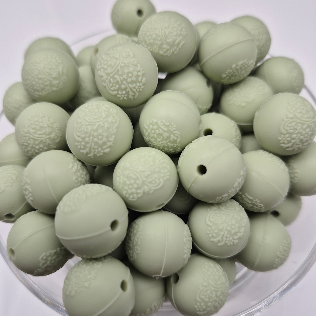 Light Matcha Embossed 15mm Solid Silicone Beads
