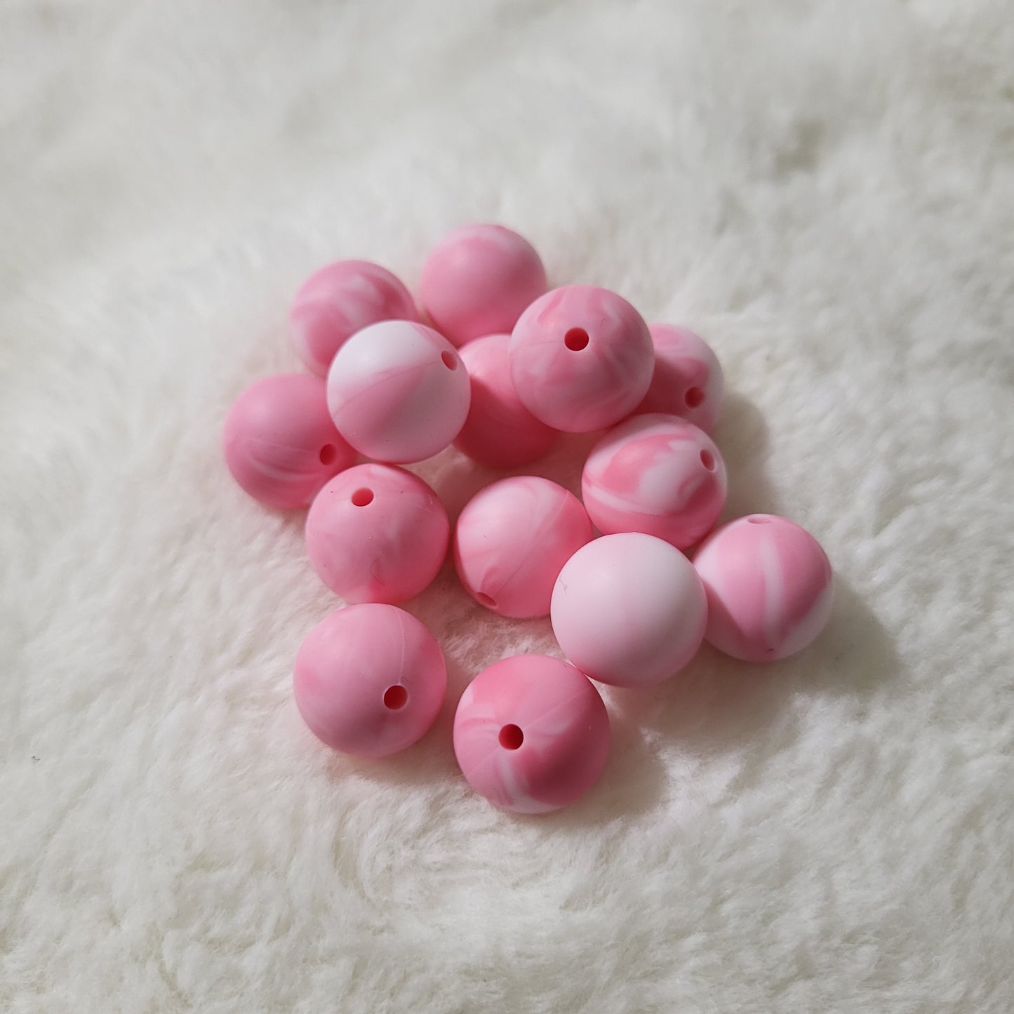 Pink Marble 15mm Solid Silicone Bead