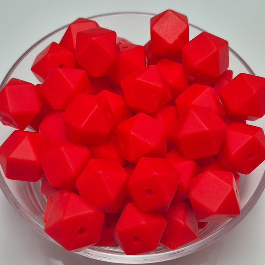 Scarlet Red 14mm Hexagon Solid Silicone Beads