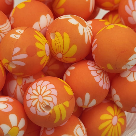 Groovy Daisies 19mm Print Silicone Bead