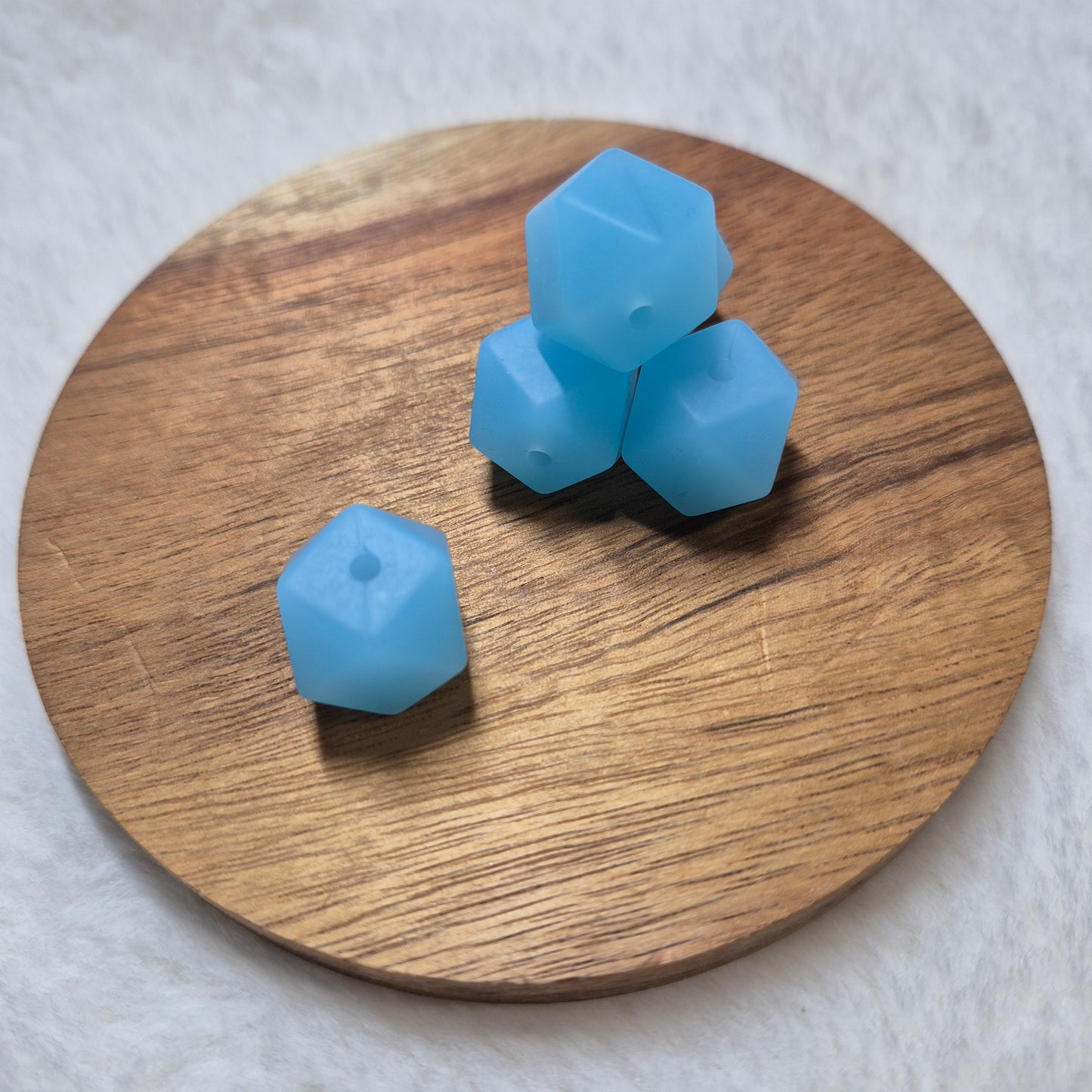 Frosted Blue 14mm Hexagon Solid Silicone Beads