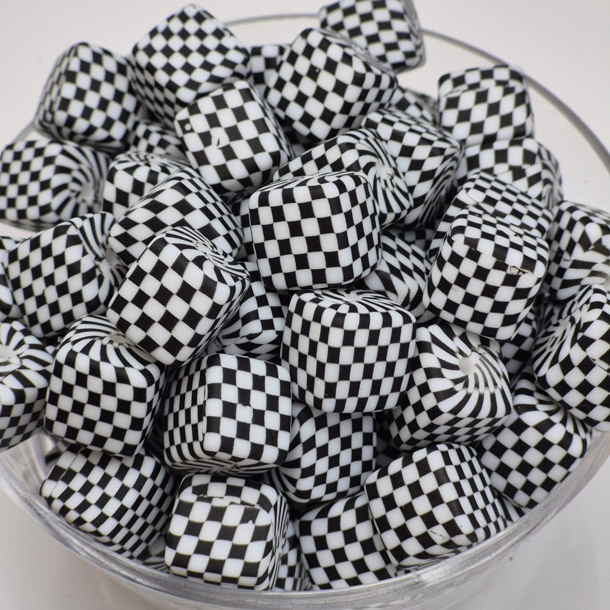 Check Me Out White Cubes Print Silicone Beads