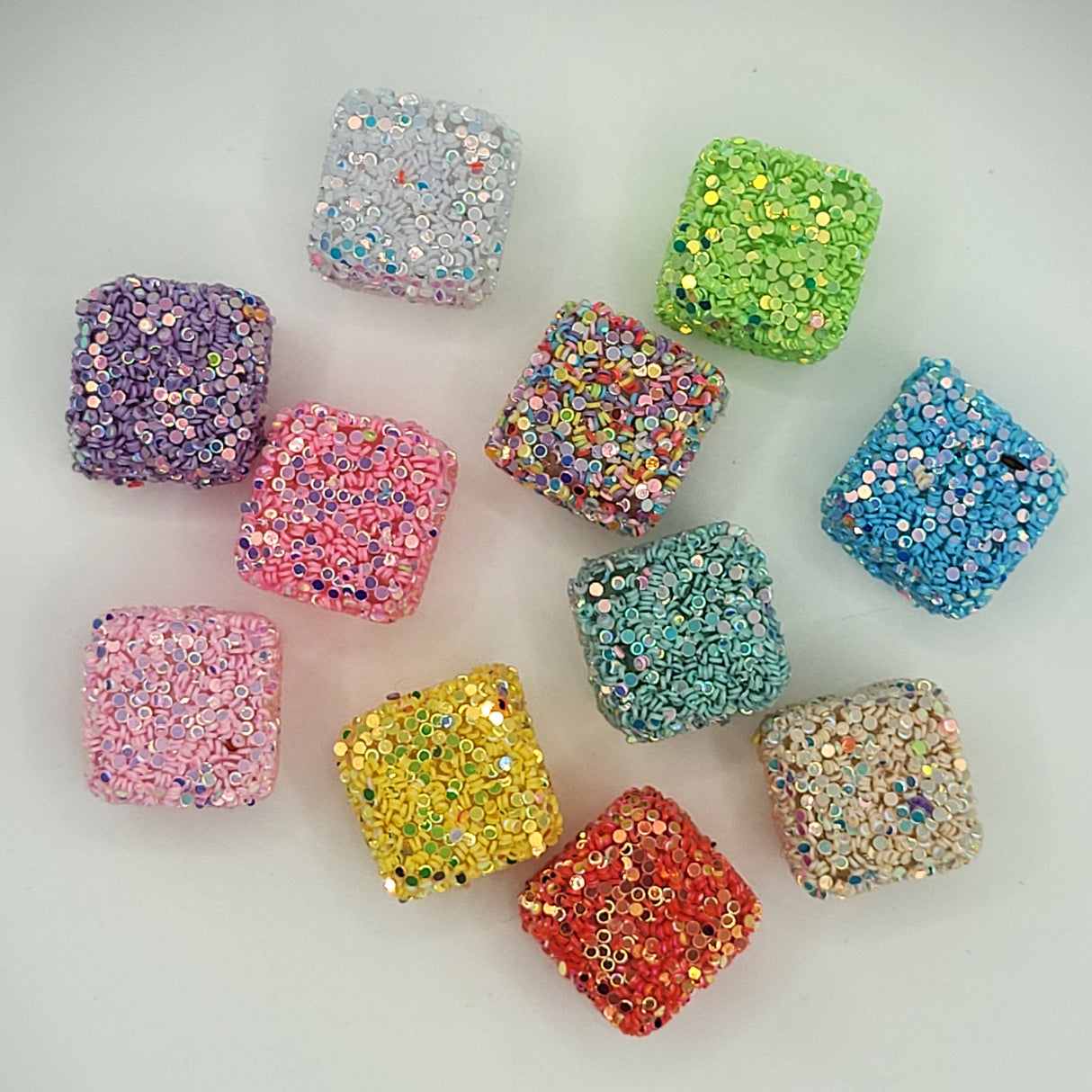 10 Sparkle Cubes (Soft Texture Outside/Acrylic Inside) 16mm ACRYLIC Beads - Set of 10