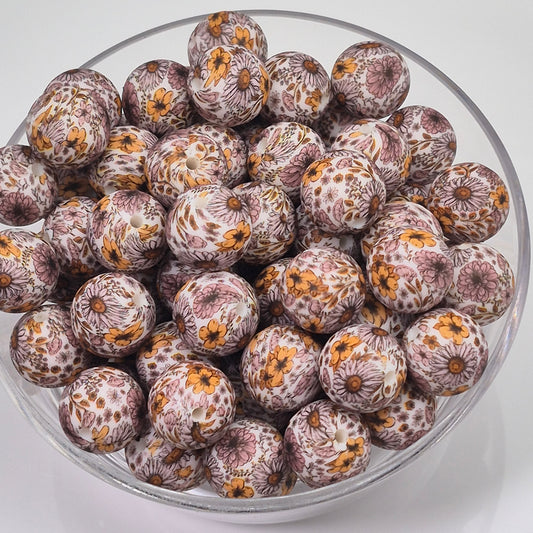 Pressed Chestnut Blooms 15mm Silicone Bead
