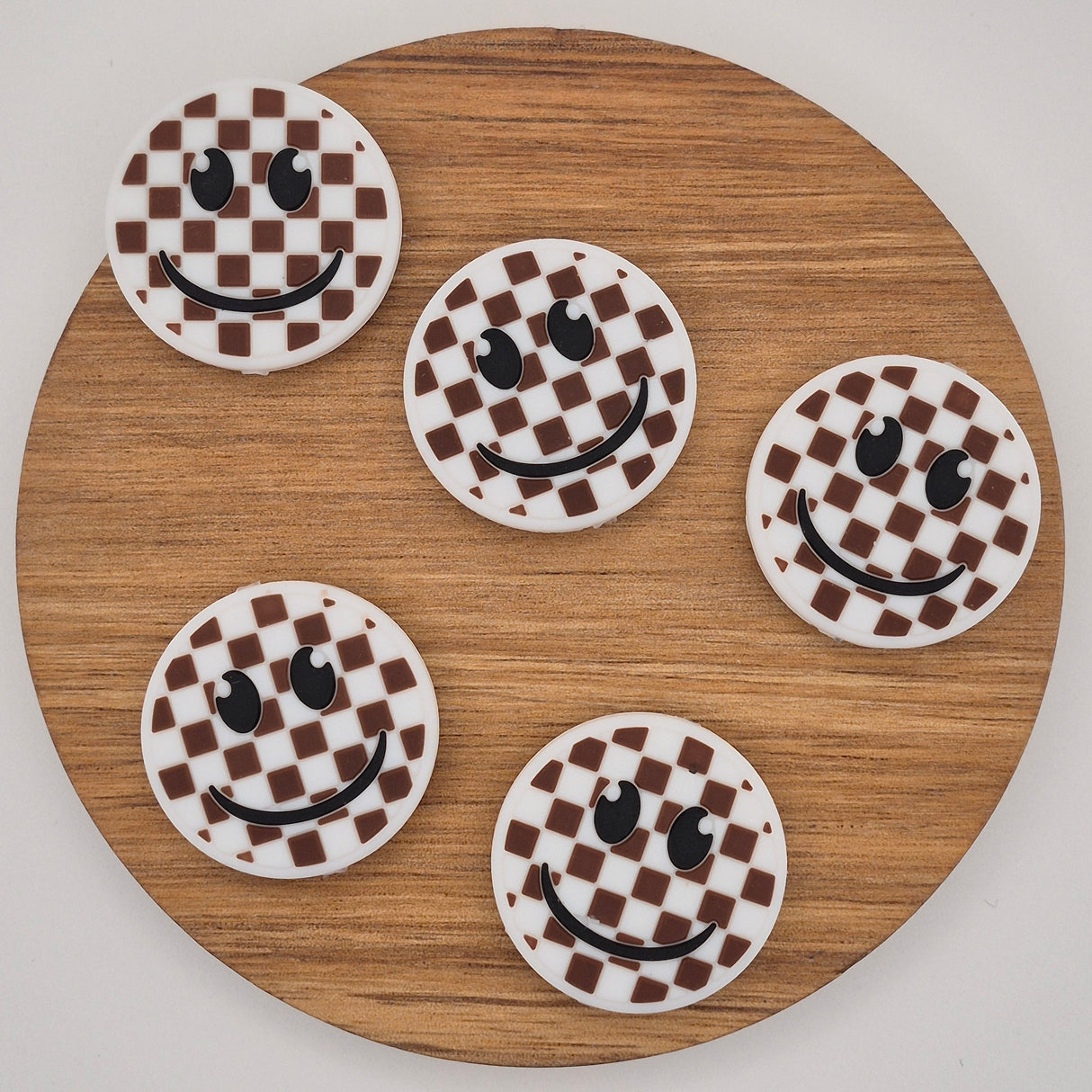 Brown Checkered Smiley Face - Focal