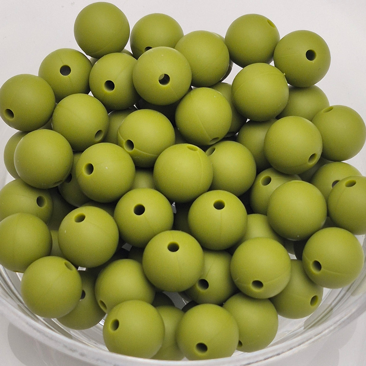 Olive 12mm Solid Silicone Beads