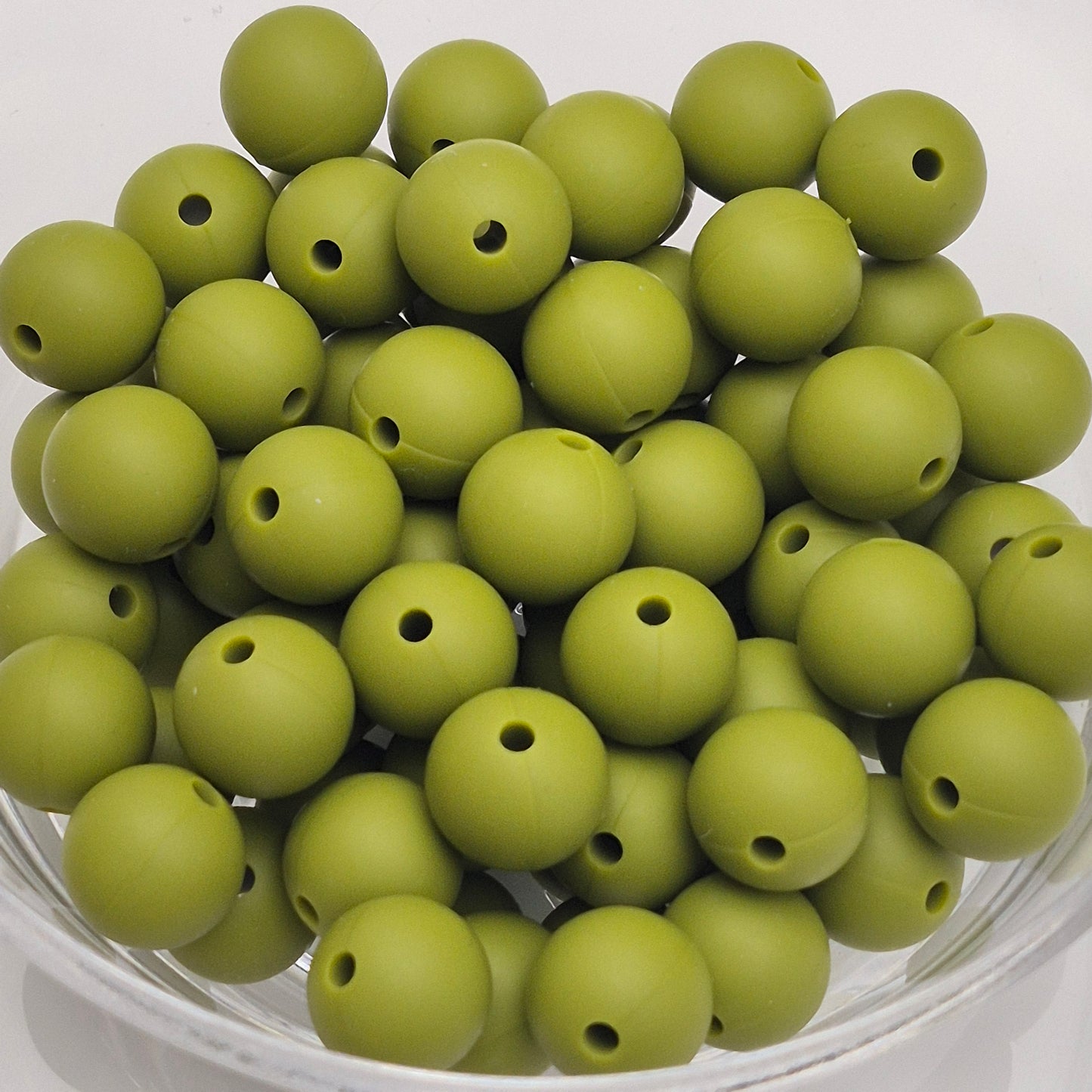 Olive 12mm Solid Silicone Beads