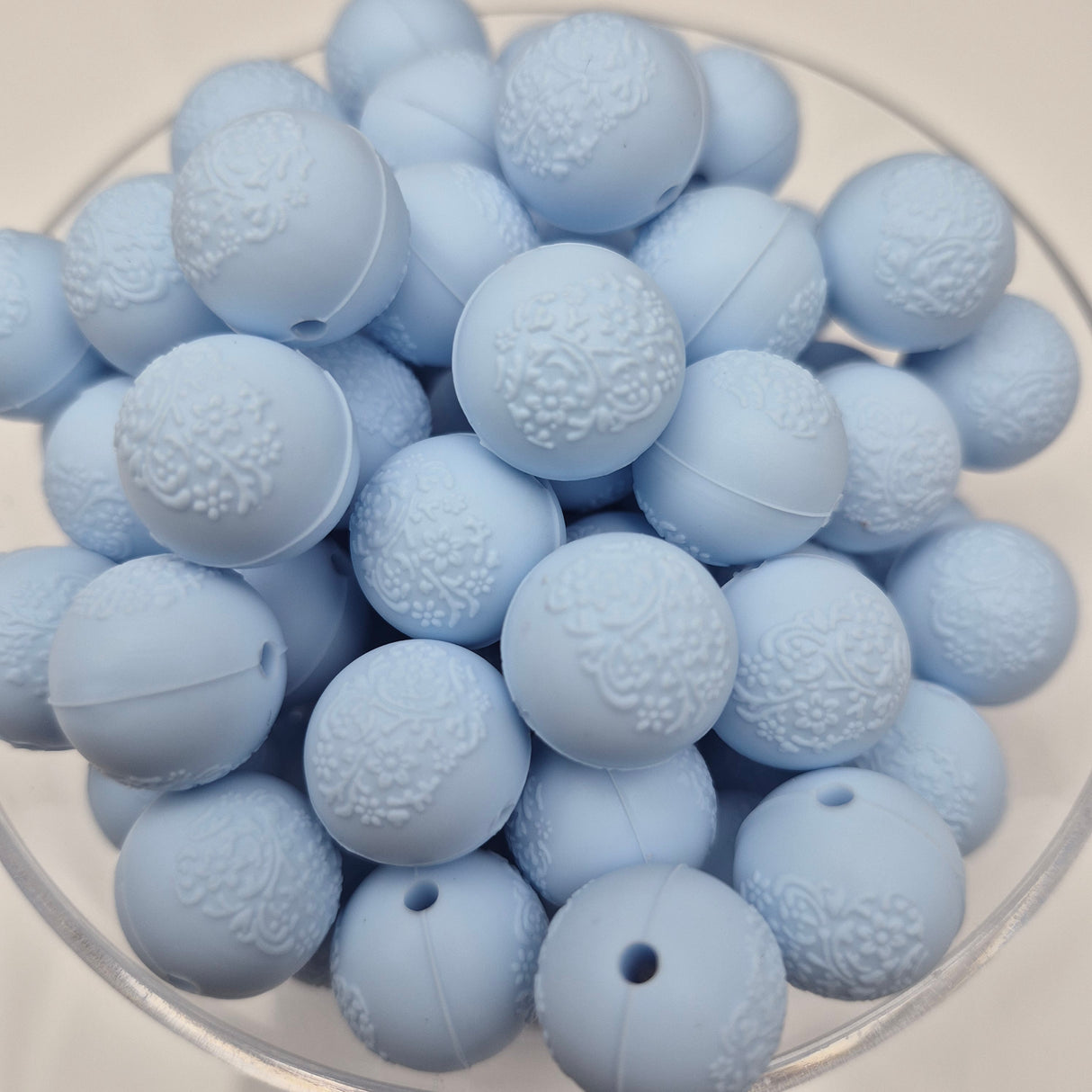 Powder Blue Embossed 15mm Solid Silicone Beads