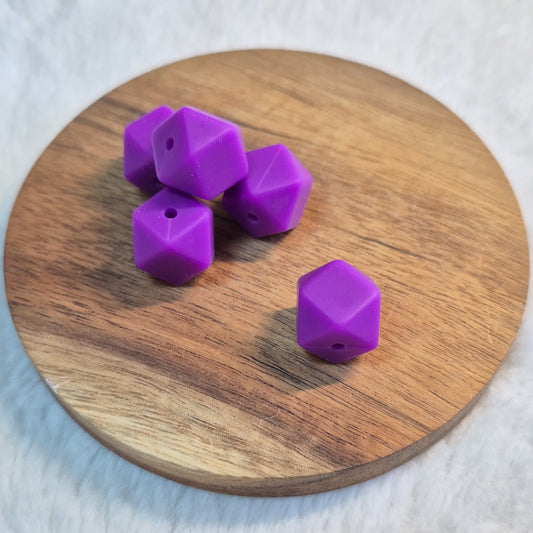 Purple 14mm Hexagon Solid Silicone Beads