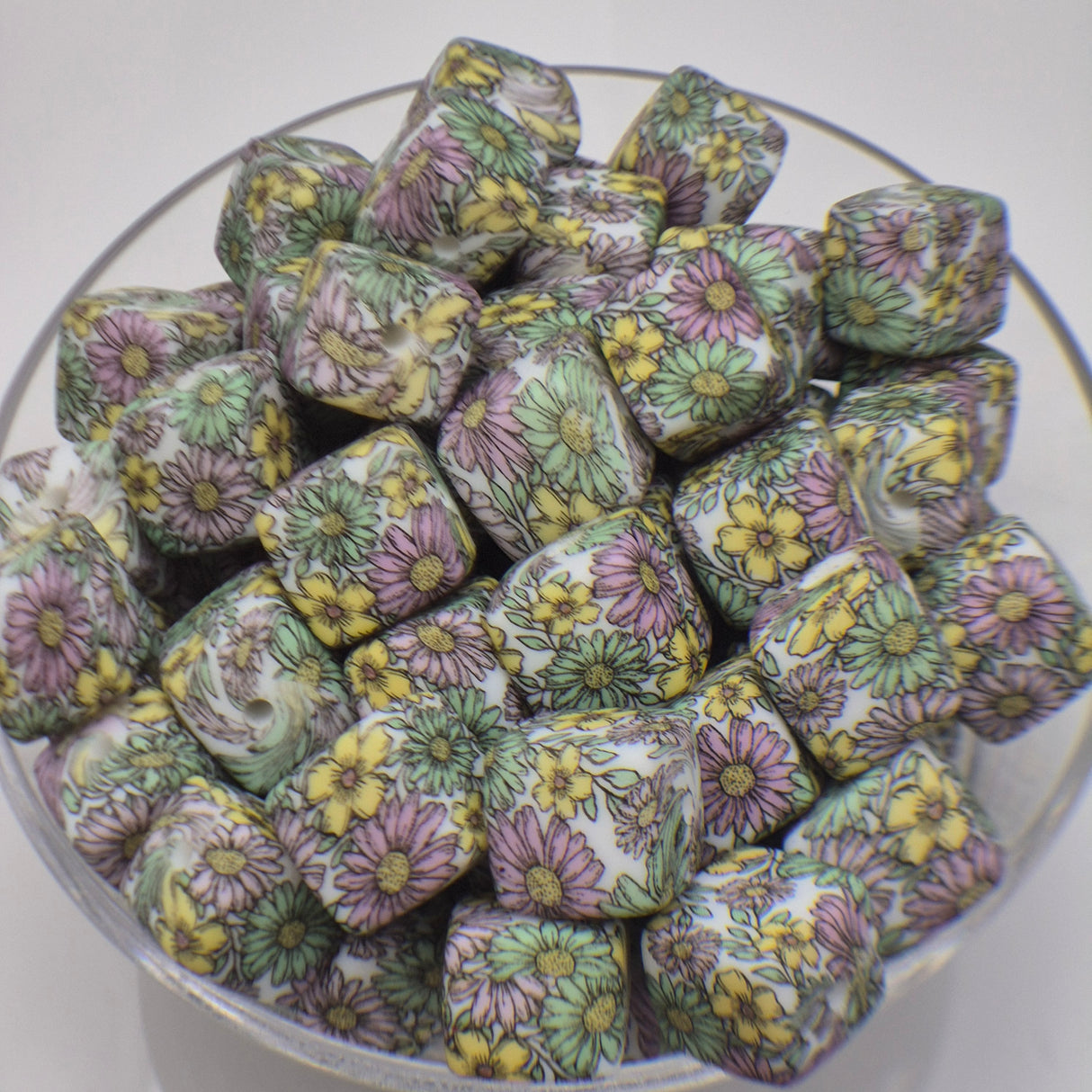 Soft Bouquet Cubes Print Silicone Beads