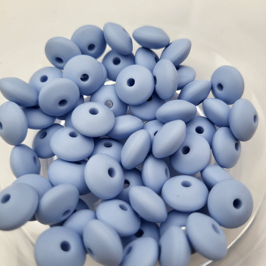 Whispering Blue Lentil 12mm*7mm Solid Silicone Beads