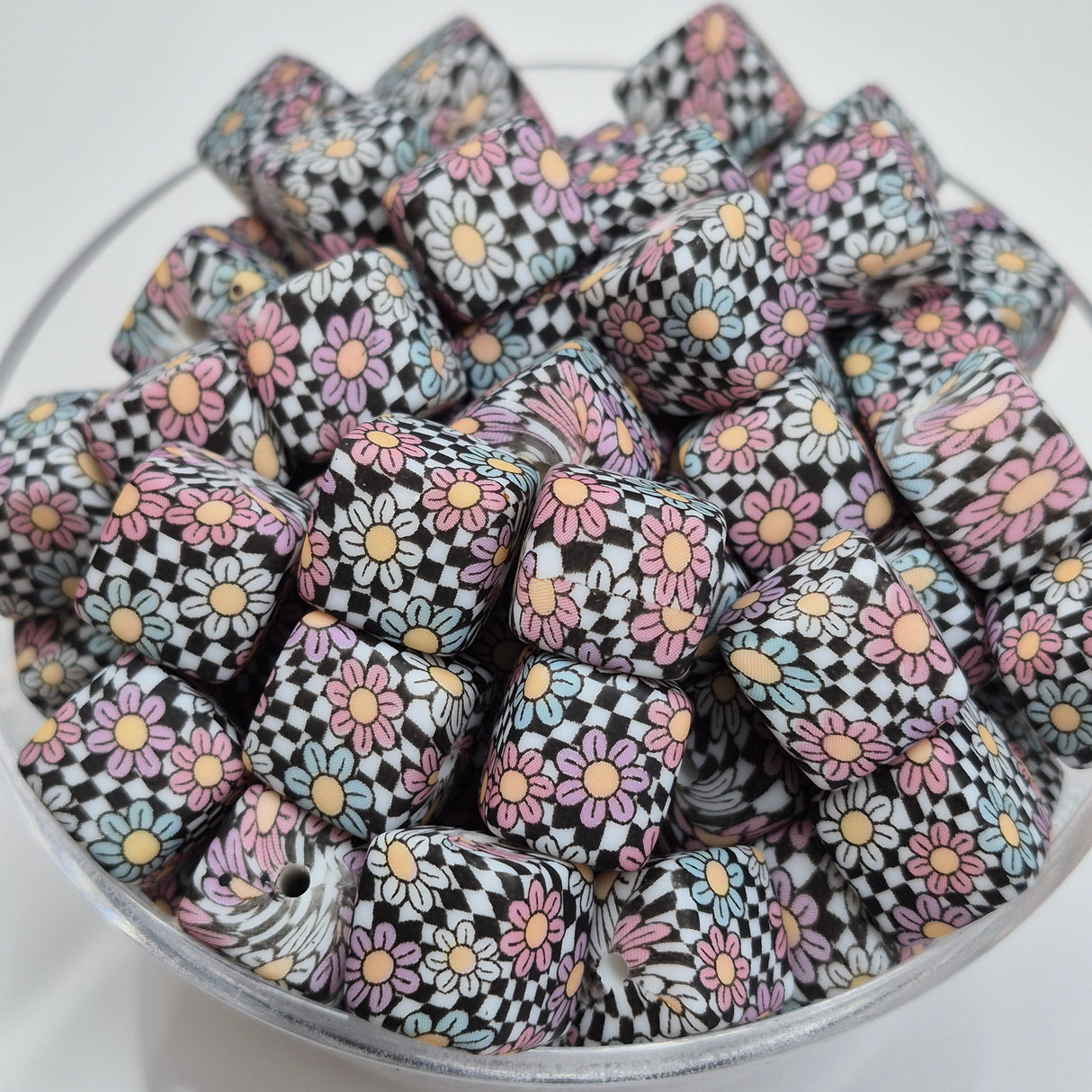 Check Out My Blooms Cubes Print Silicone Beads