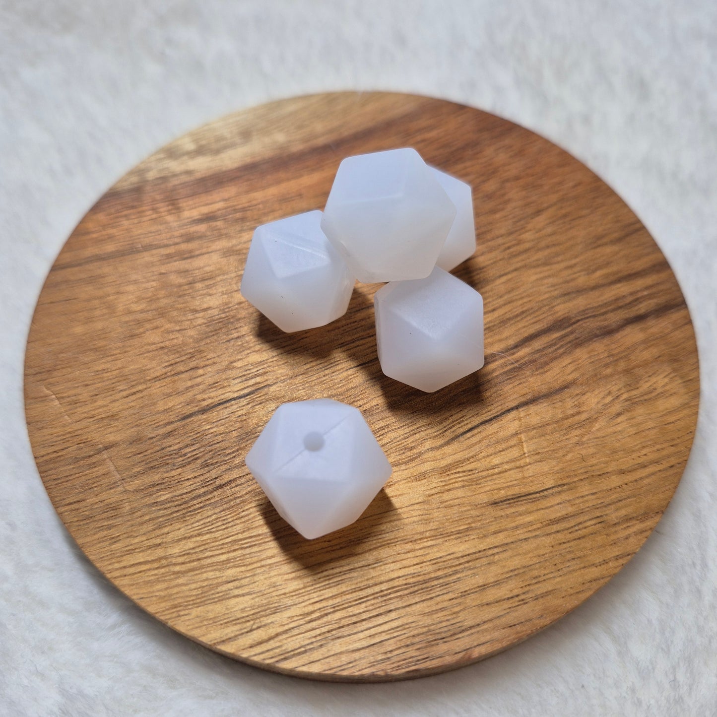 Frosted White 14mm Hexagon Solid Silicone Beads