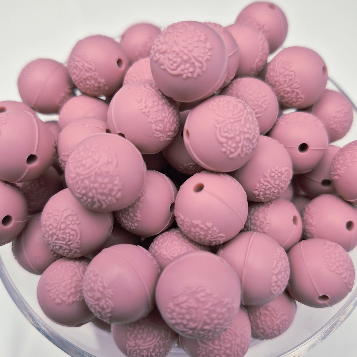 Dark Dusty Rose Embossed 15mm Solid Silicone Beads