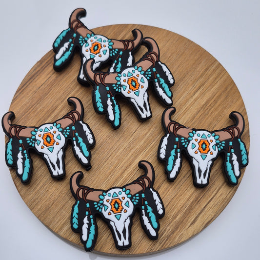 Bull Skull with Feathers - Focal