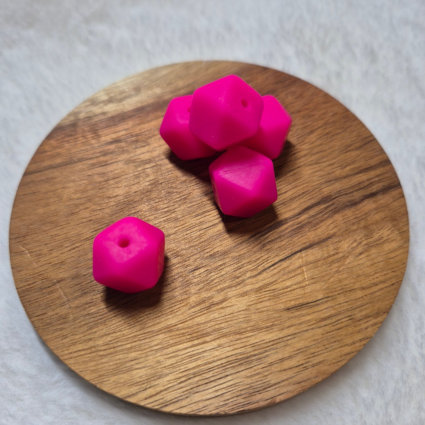 Neon Pink 14mm Hexagon Solid Silicone Beads