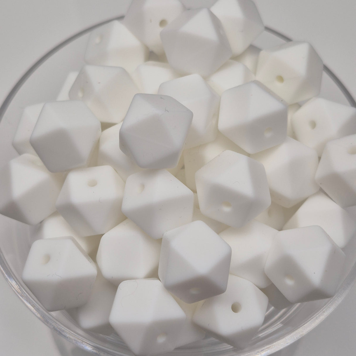 White 14mm Hexagon Solid Silicone Beads