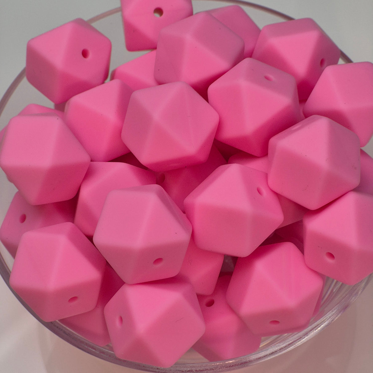 Pink 17mm Hexagon Solid Silicone Beads