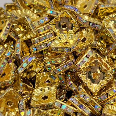 Gold Square Spacer with rhinestones
