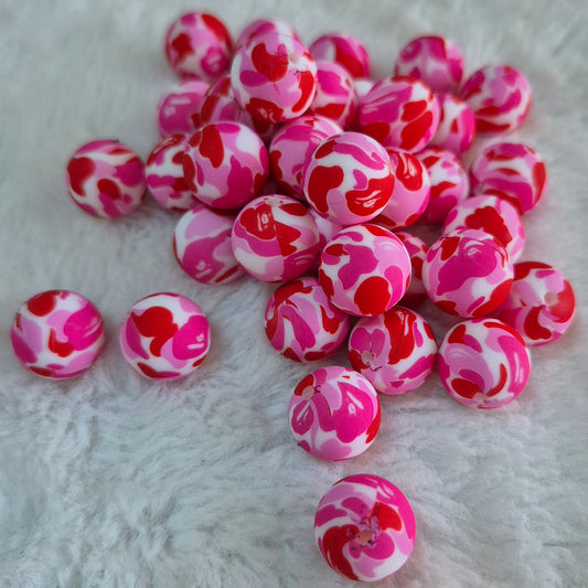 Pretty in Pink Print 15mm Silicone Bead