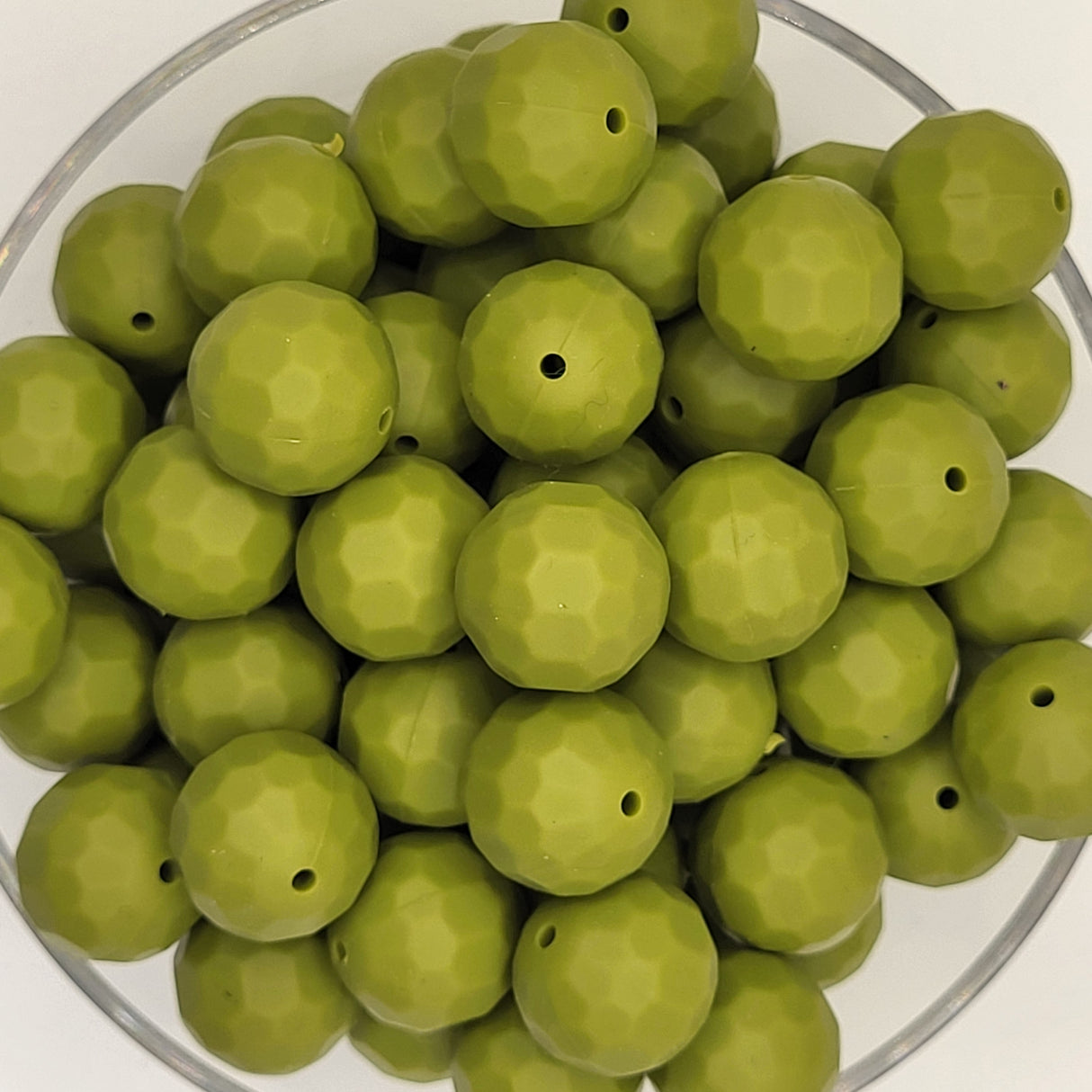Olive Faceted Orb 16mm Silicone Beads