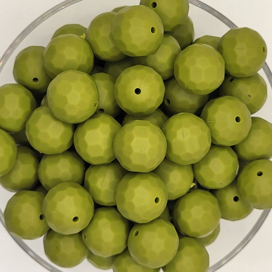 Olive Faceted Orb 16mm Silicone Beads