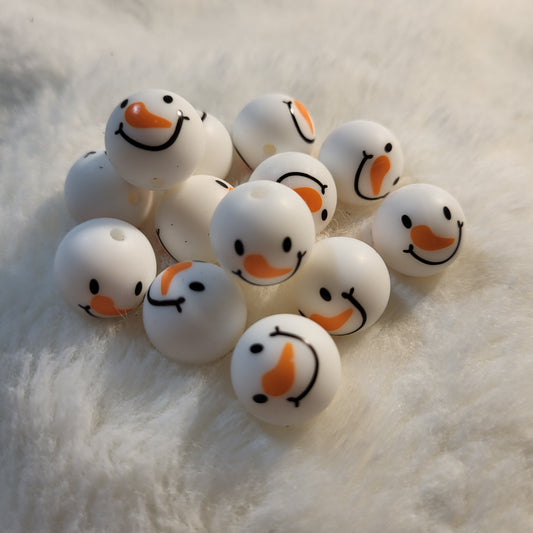 Snowman Face 15mm Silicone Bead