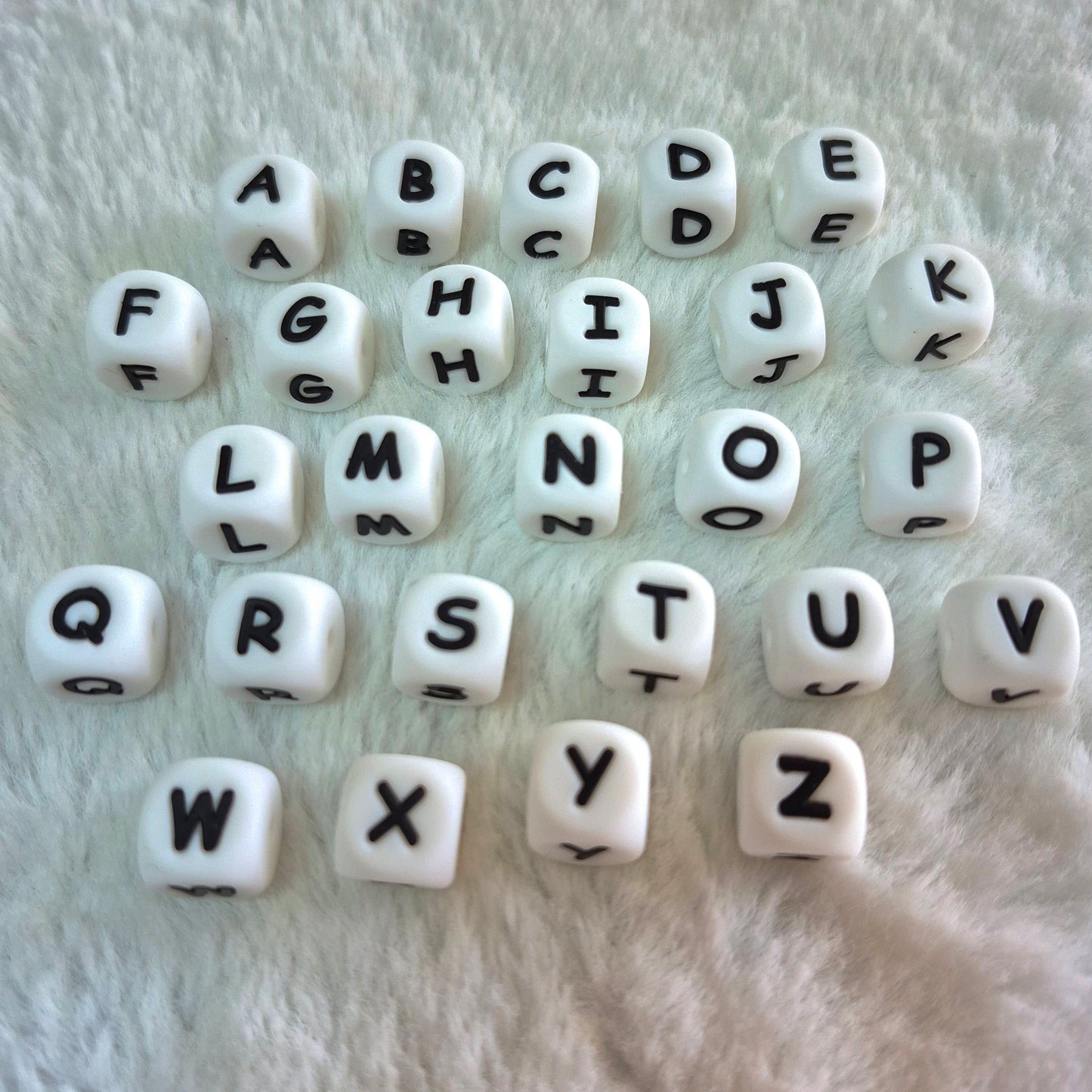 Alphabet Squares Print 15mm Silicone Bead