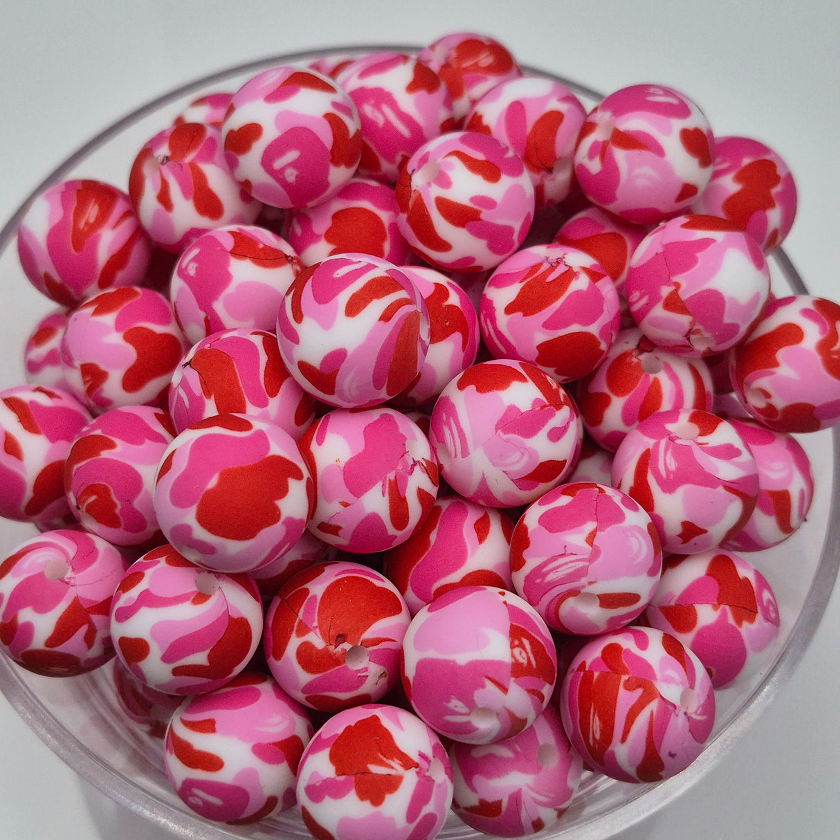 Pretty in Pink Print 15mm Silicone Bead