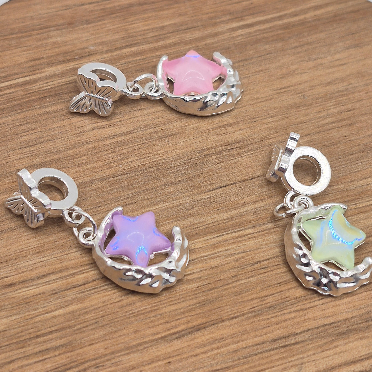 Star and Moon Silver Metal Bail Dangle Charm
