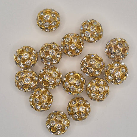 Gold Rhinestone Focal Metal Bead