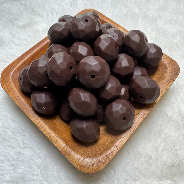 Dark Chocolate Faceted Geo Silicone Beads